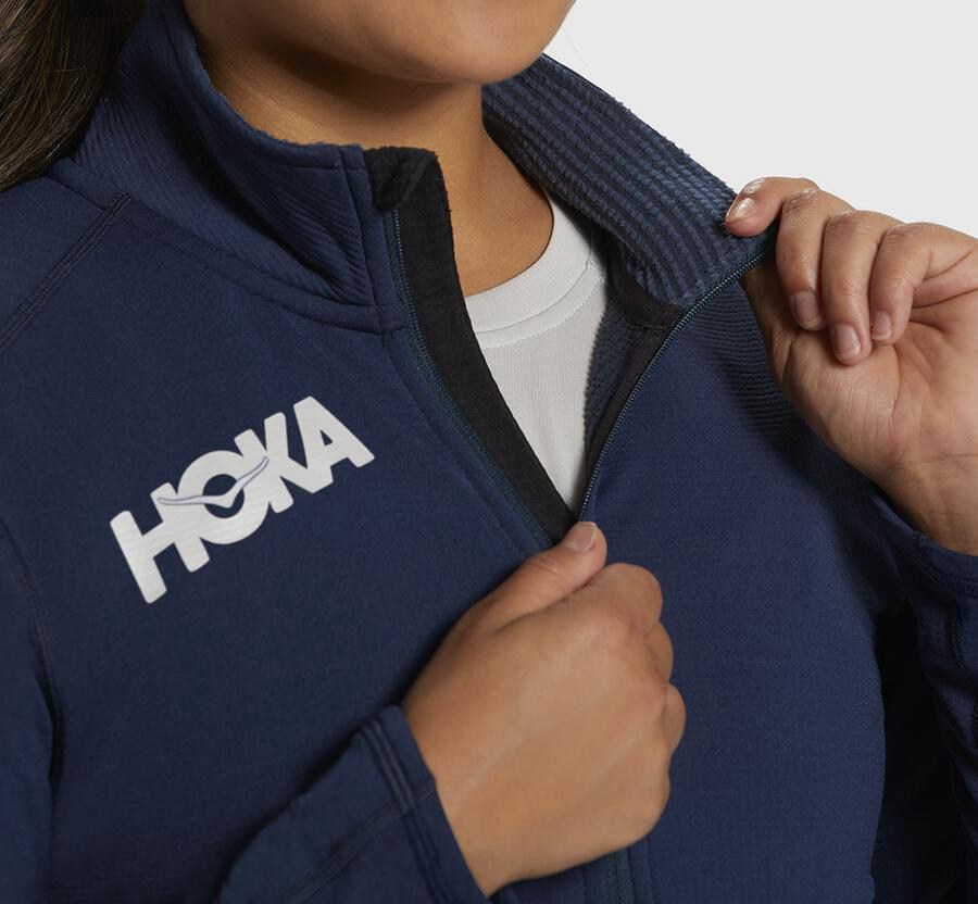 Hoka One One Top Damske Námornícka Modrá - 1/2 Zips Midlayer - 54239-XJRQ